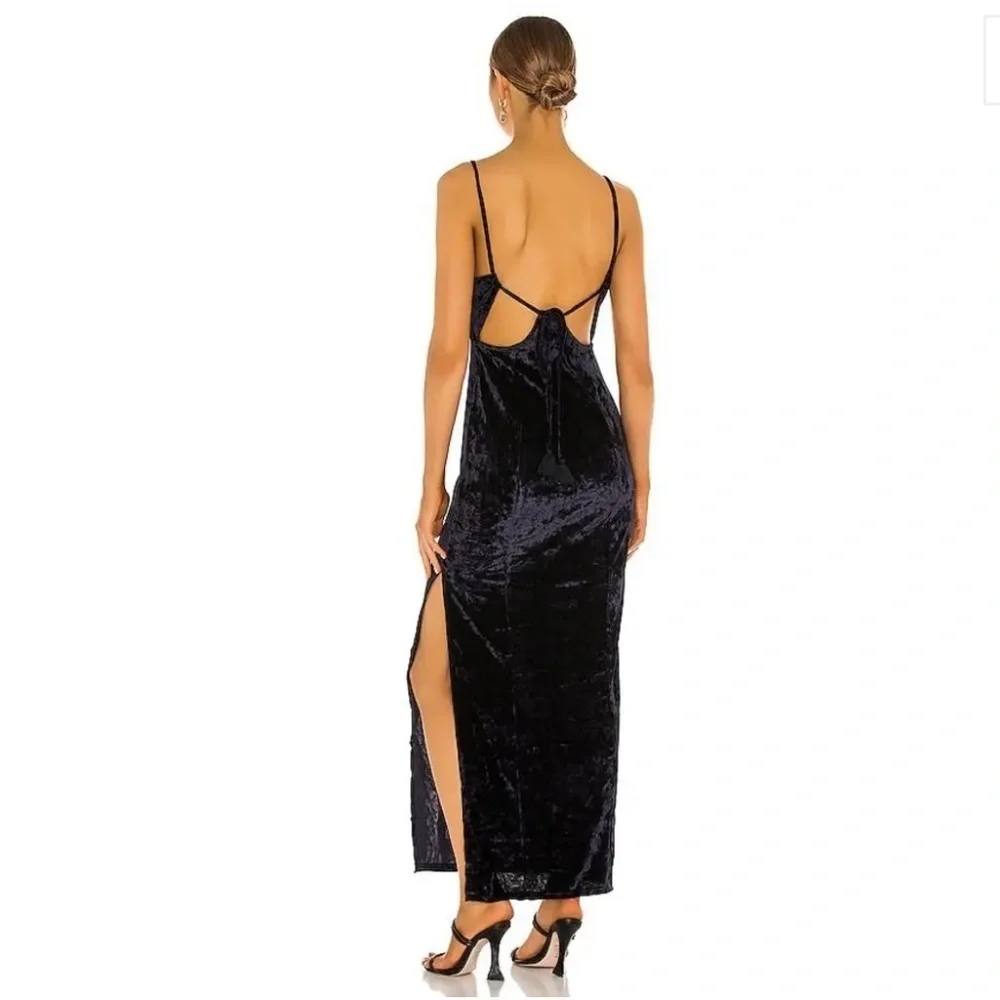 Free People Low Key Crushin Elegant Dark Navy Velvet Evening Dress . Size Xs